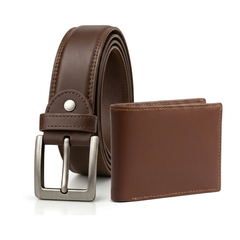 Pure white background par square wallet aur belt image
